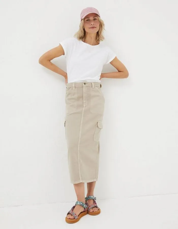 Women FatFace Skirts Candace Cargo Midi Skirt Stone