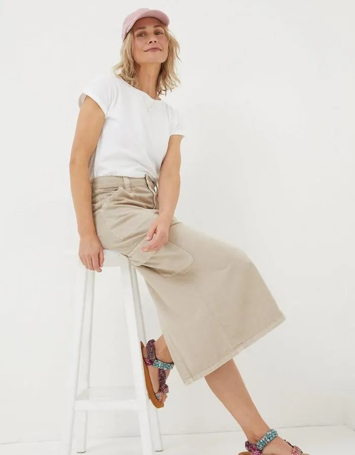 Women FatFace Skirts Candace Cargo Midi Skirt Stone