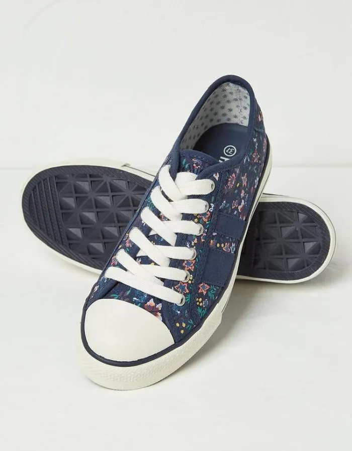 Women FatFace Sneakers Raya Canvas Lace Up Sneakers Navy