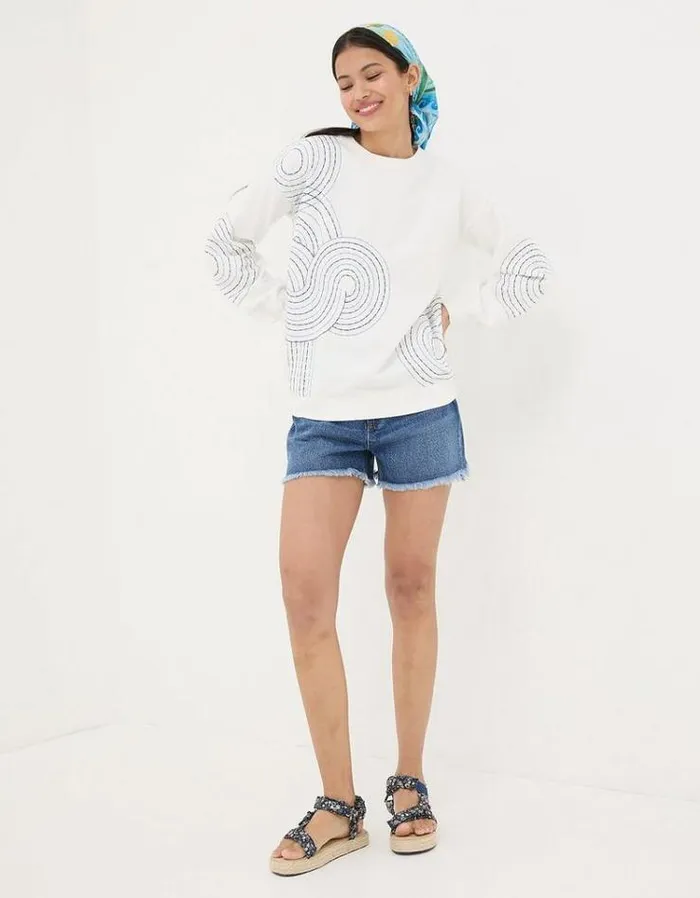 Women FatFace Sweatshirts and Hoodies Alex Embroidered Sweatshirt Ivory