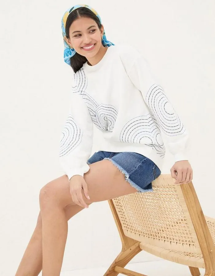 Women FatFace Sweatshirts and Hoodies Alex Embroidered Sweatshirt Ivory