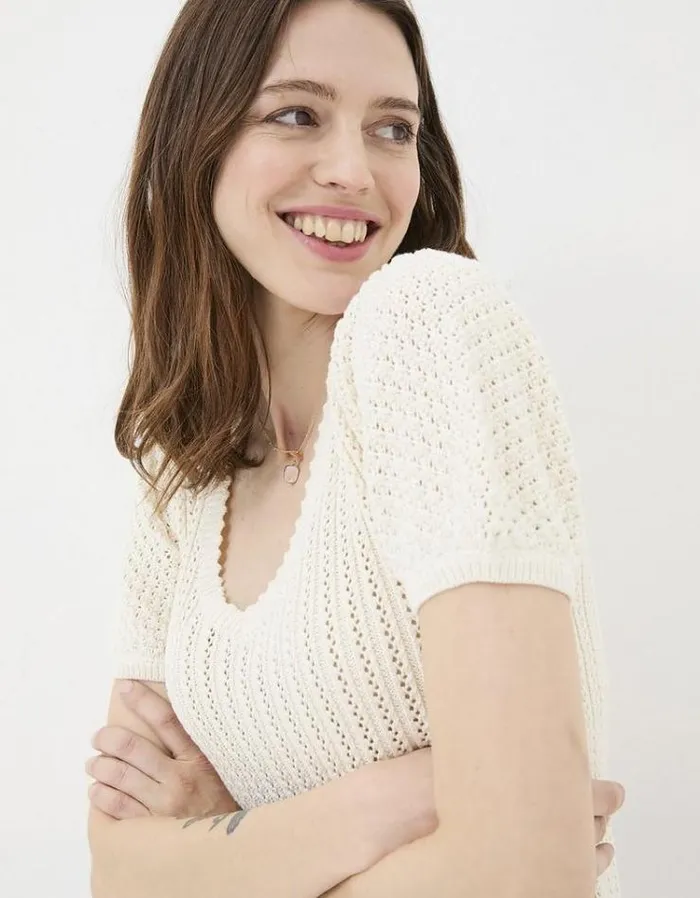 Women FatFace Tops and TShirts Ava Stitch T Shirt Ivory