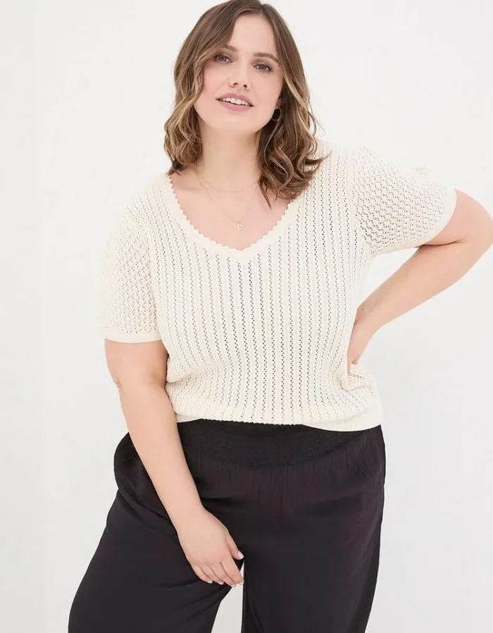 Women FatFace Tops and TShirts Ava Stitch T Shirt Ivory