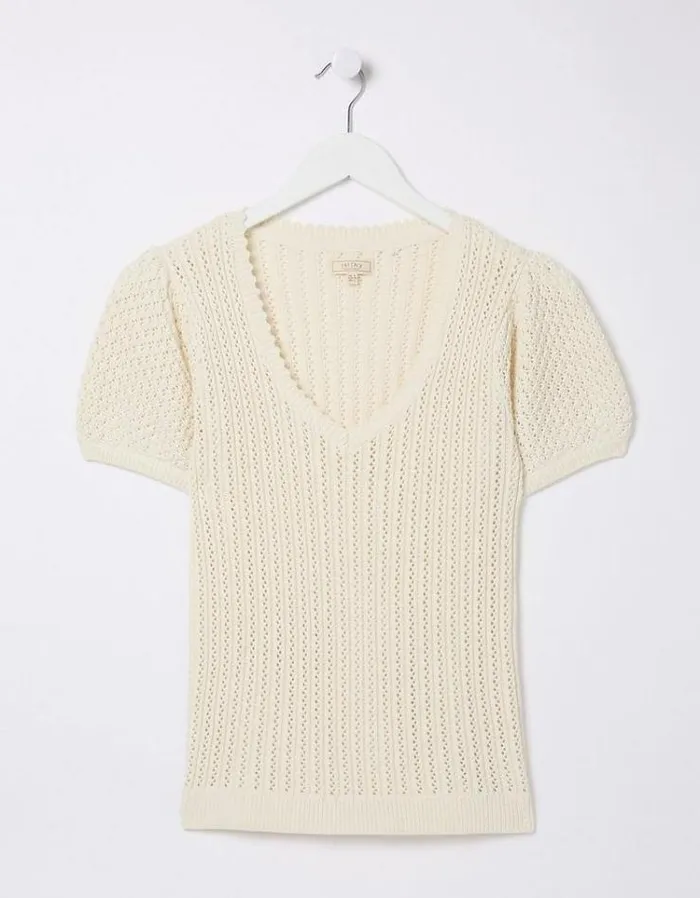 Women FatFace Tops and TShirts Ava Stitch T Shirt Ivory