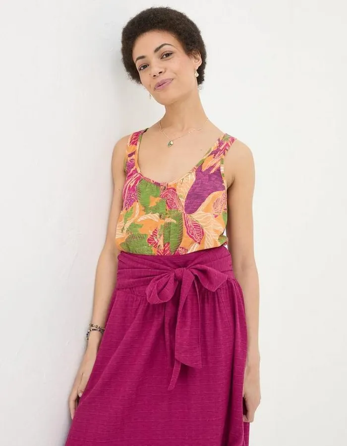 Women FatFace Tops and TShirts Flora Tropical Floral Vest Light Orange