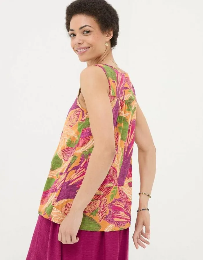 Women FatFace Tops and TShirts Flora Tropical Floral Vest Light Orange