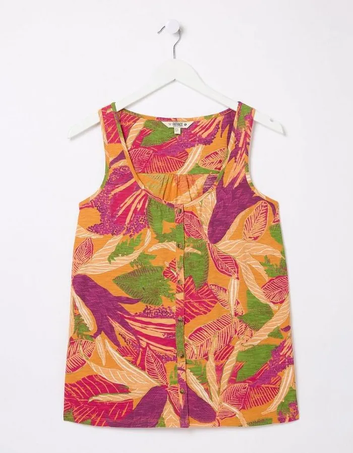 Women FatFace Tops and TShirts Flora Tropical Floral Vest Light Orange