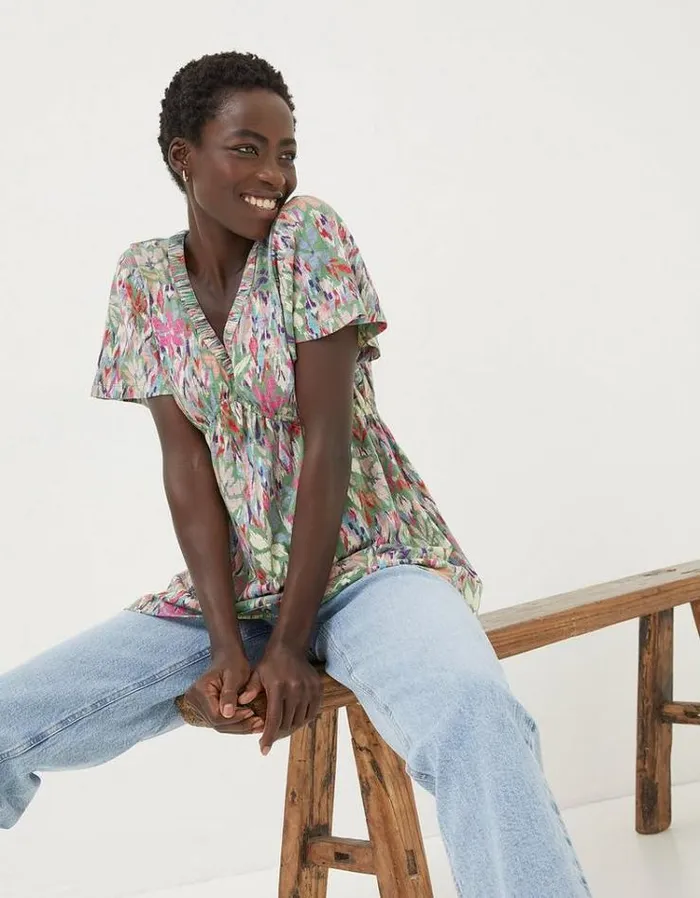Women FatFace Tops and TShirts Frankie Expressive Floral Top Green