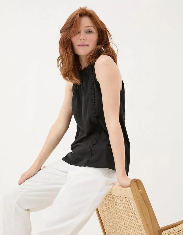 Women FatFace Tops and TShirts Nancy Crochet Vest Black