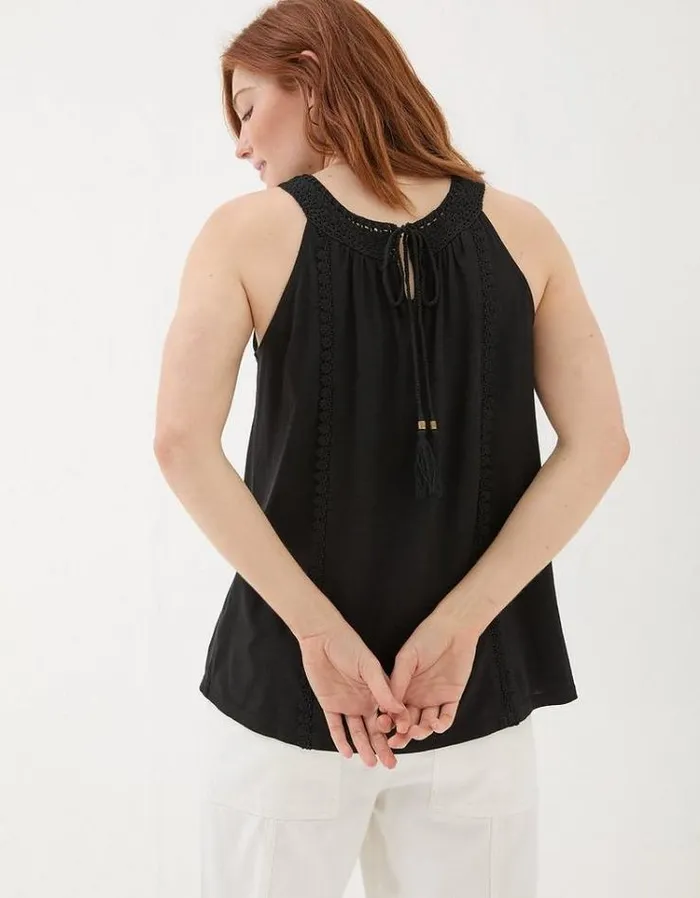 Women FatFace Tops and TShirts Nancy Crochet Vest Black