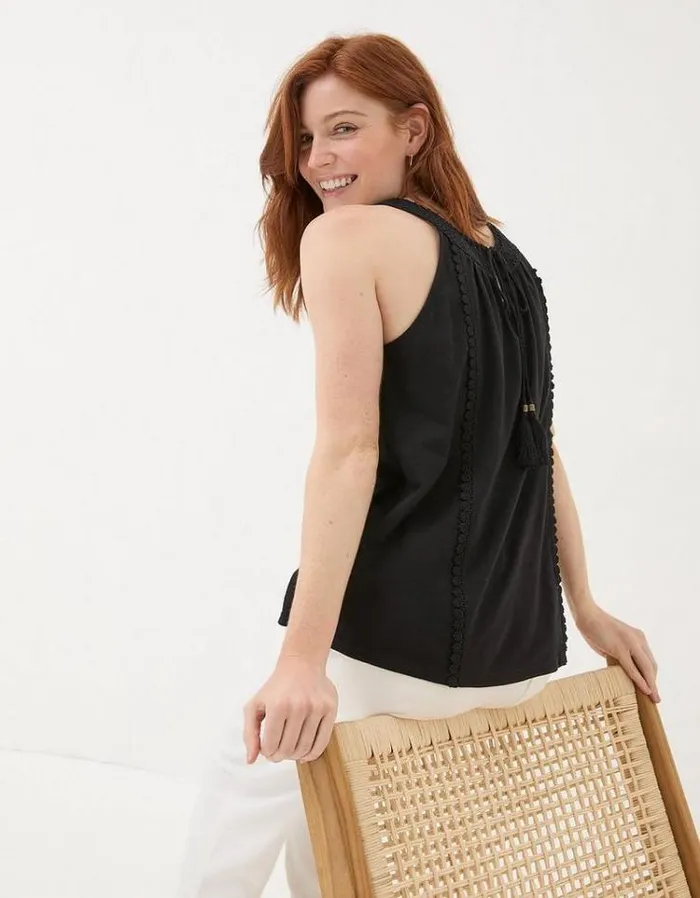 Women FatFace Tops and TShirts Nancy Crochet Vest Black
