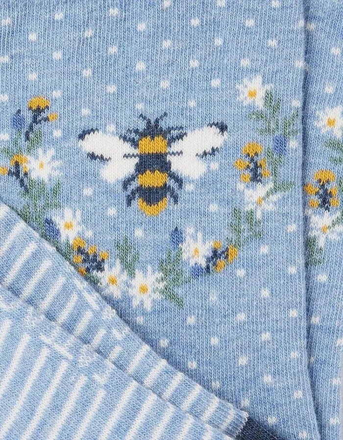 Women FatFace Underwear Socks and Tights 1 Pack Bee Wreath Socks Light Blue Marl