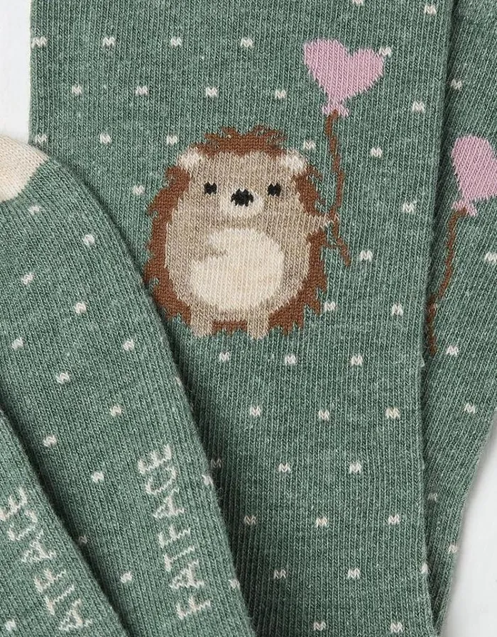Women FatFace Underwear Socks and Tights 1 Pack Hedgehog Balloon Socks Green Marl