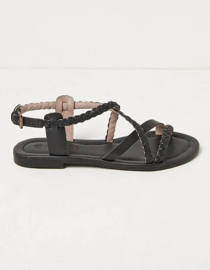 Women FatFace Vacation Shop Daphne Leather Braided Sandals Black