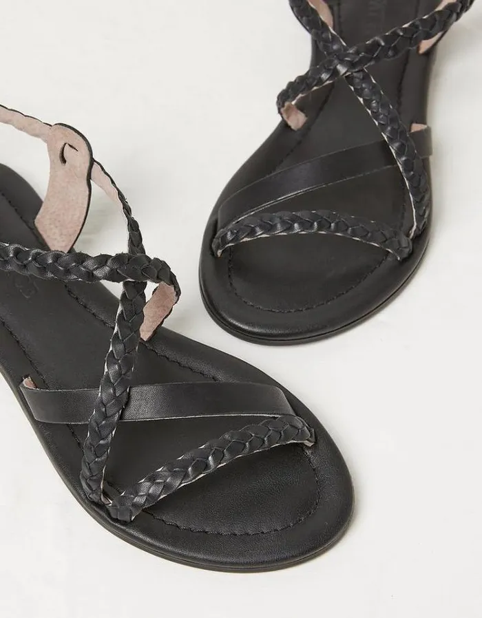 Women FatFace Vacation Shop Daphne Leather Braided Sandals Black