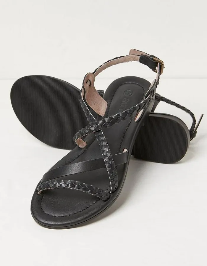 Women FatFace Vacation Shop Daphne Leather Braided Sandals Black