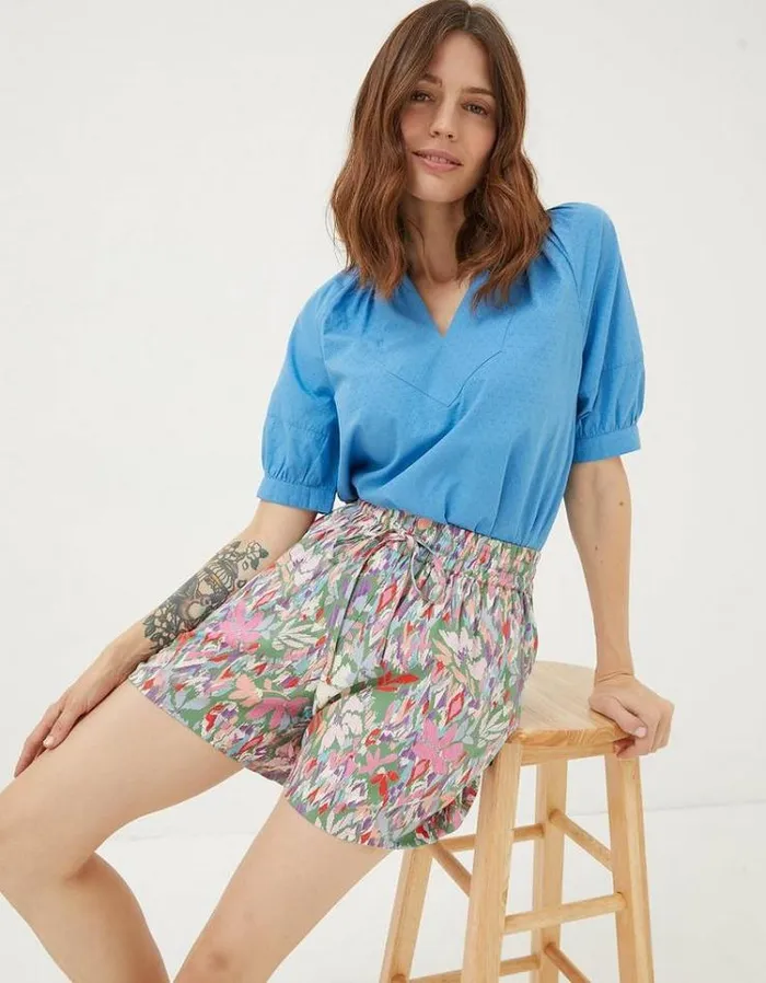 Women FatFace Vacation Shop Expressive Floral Flippy Shorts Light Green