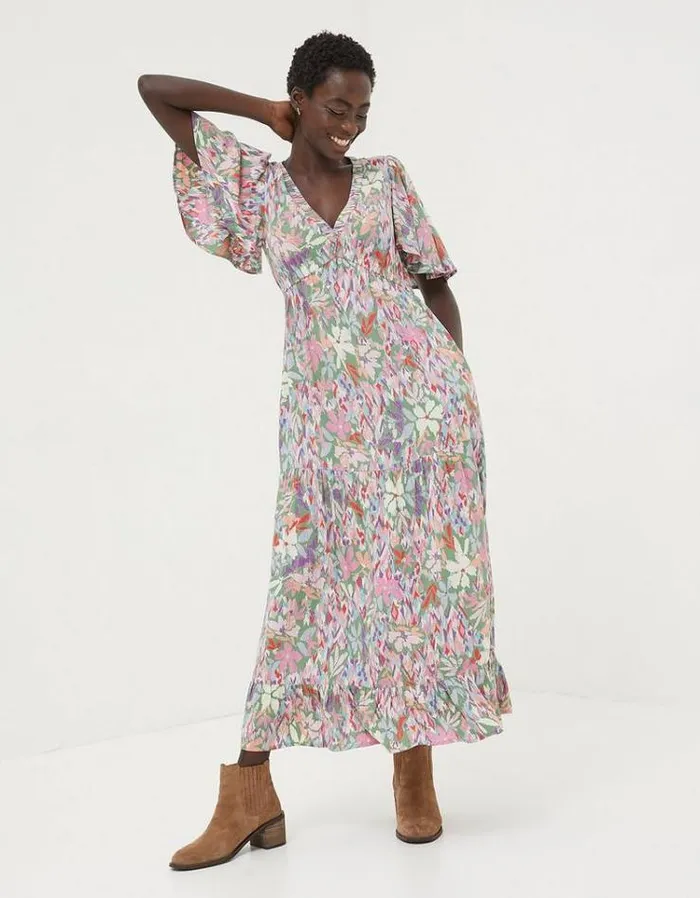 Women FatFace Vacation Shop Grace Expressive Floral Midi Dress Light Green