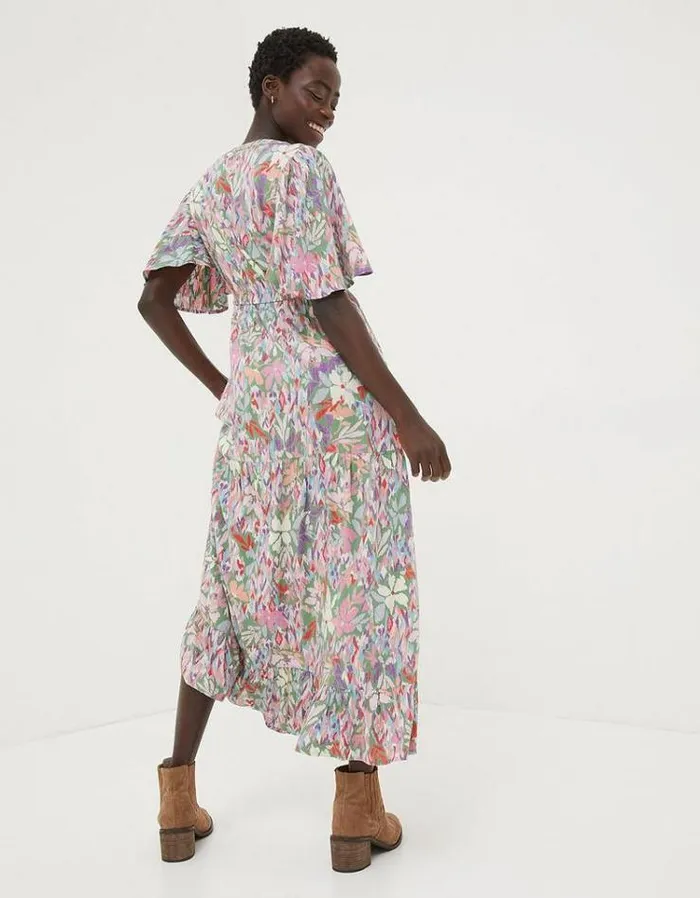 Women FatFace Vacation Shop Grace Expressive Floral Midi Dress Light Green