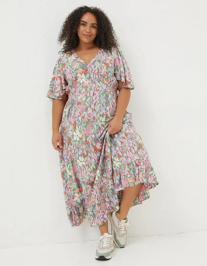 Women FatFace Vacation Shop Grace Expressive Floral Midi Dress Light Green