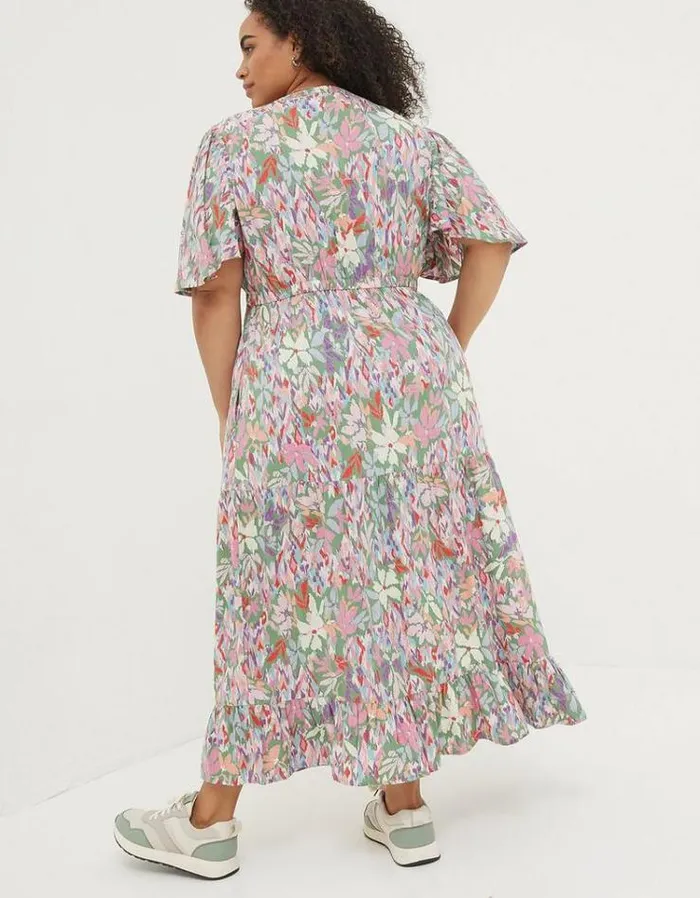 Women FatFace Vacation Shop Grace Expressive Floral Midi Dress Light Green
