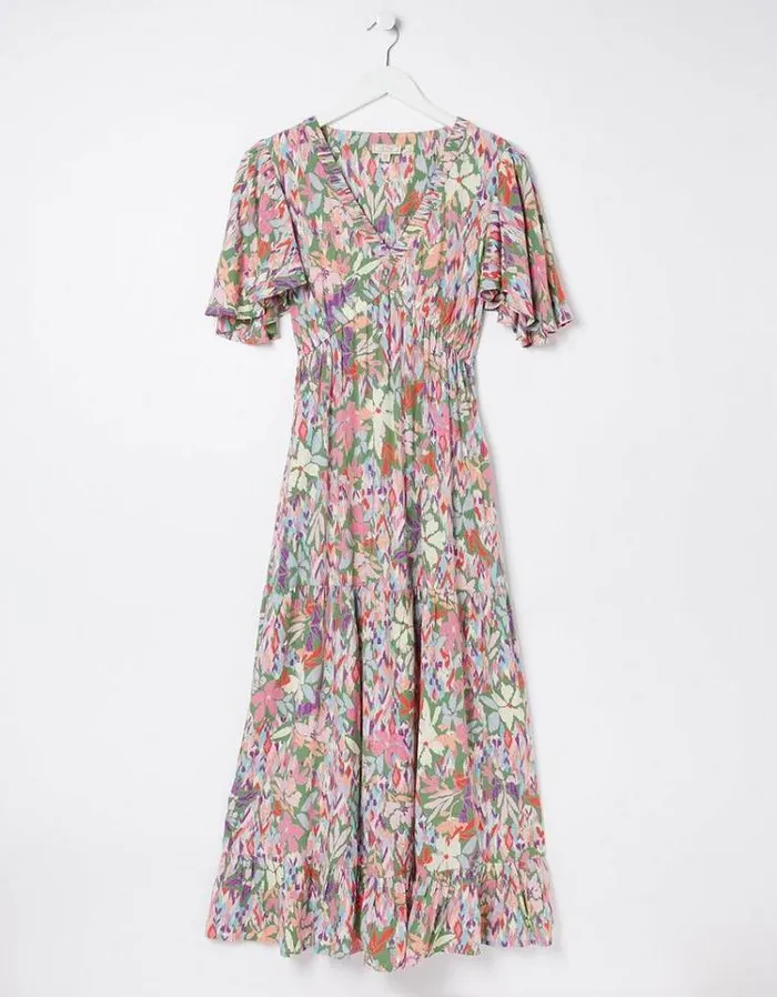 Women FatFace Vacation Shop Grace Expressive Floral Midi Dress Light Green