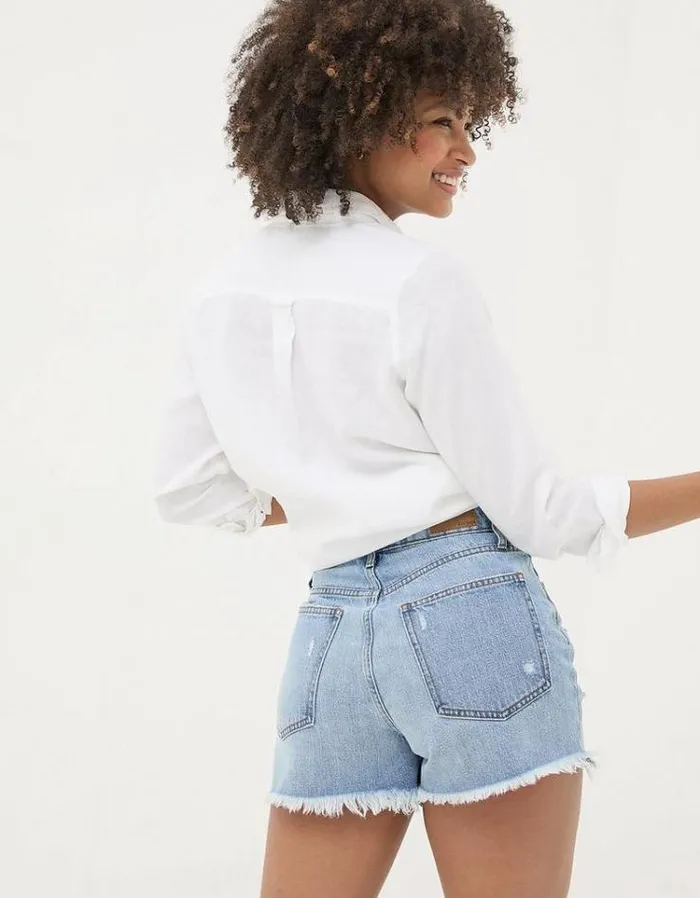 Women FatFace Vacation Shop Holywell Denim Cut Off Shorts Light Denim Blue