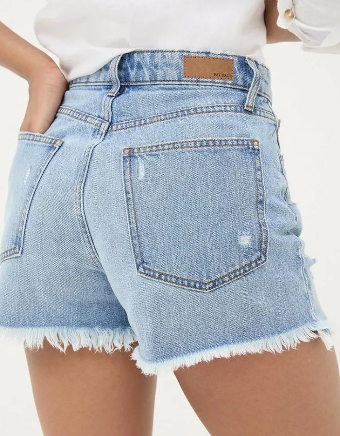 Women FatFace Vacation Shop Holywell Denim Cut Off Shorts Light Denim Blue