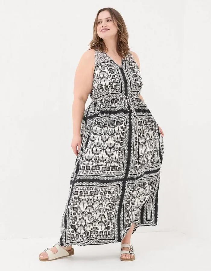 Women FatFace Vacation Shop Maya Palace Scarf Maxi Dress Black