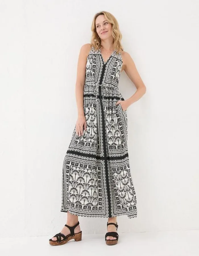 Women FatFace Vacation Shop Maya Palace Scarf Maxi Dress Black