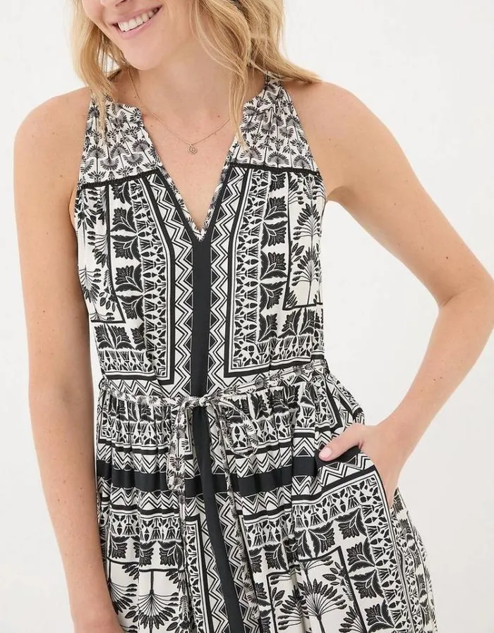 Women FatFace Vacation Shop Maya Palace Scarf Maxi Dress Black