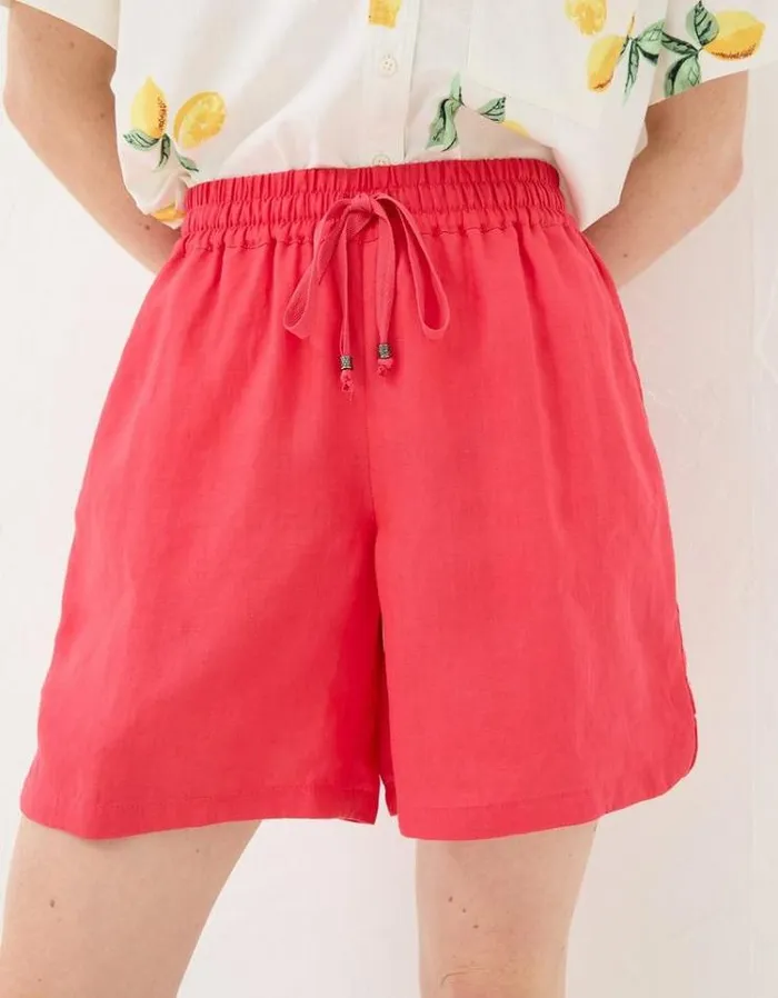 Women FatFace Vacation Shop Tenby Linen Shorts Tomato Red