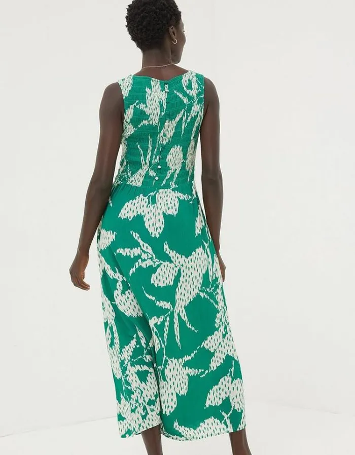 Women FatFace Women039s Sale Aria Textured Leaves Midi Dress Green