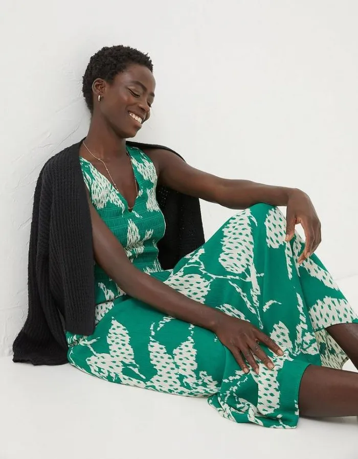 Women FatFace Women039s Sale Aria Textured Leaves Midi Dress Green