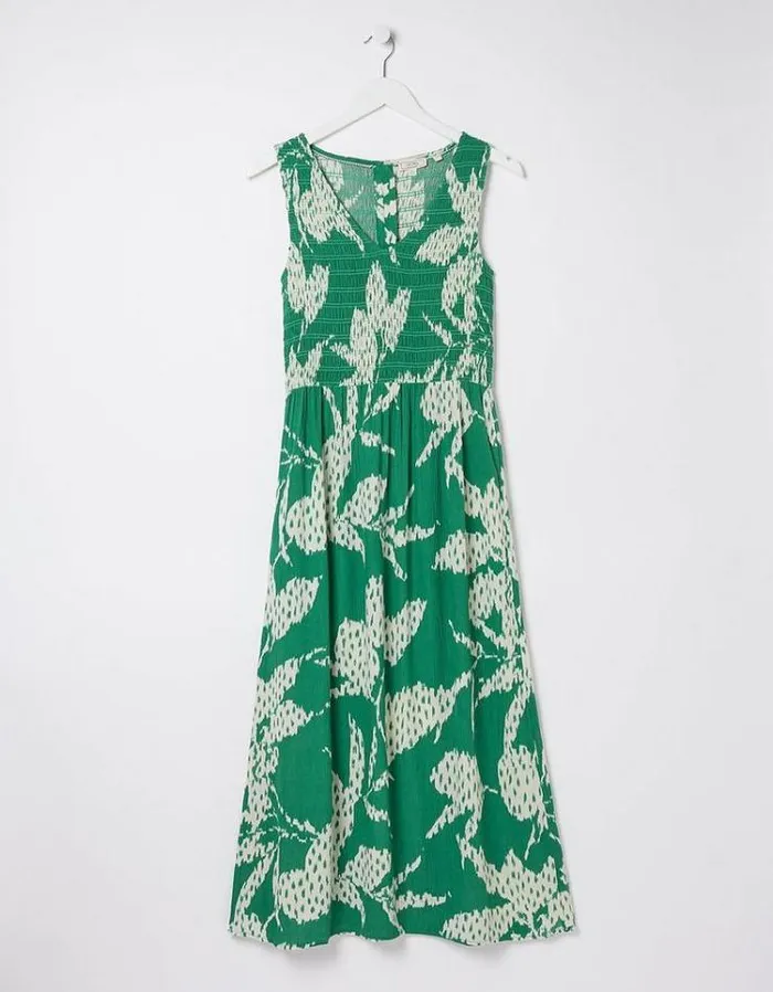 Women FatFace Women039s Sale Aria Textured Leaves Midi Dress Green