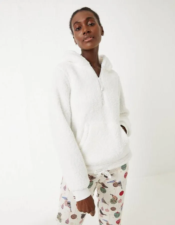 Women FatFace Women039s Sale Borg Snuggle Hoodie Ivory