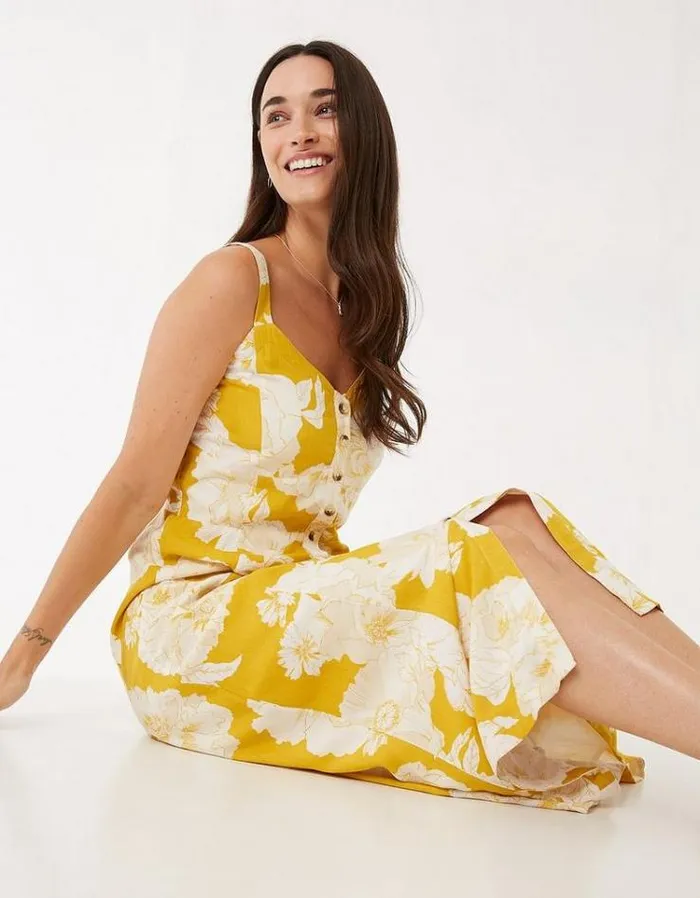 Women FatFace Women039s Sale Corey Linear Bloom Maxi Sundress Mid Yellow