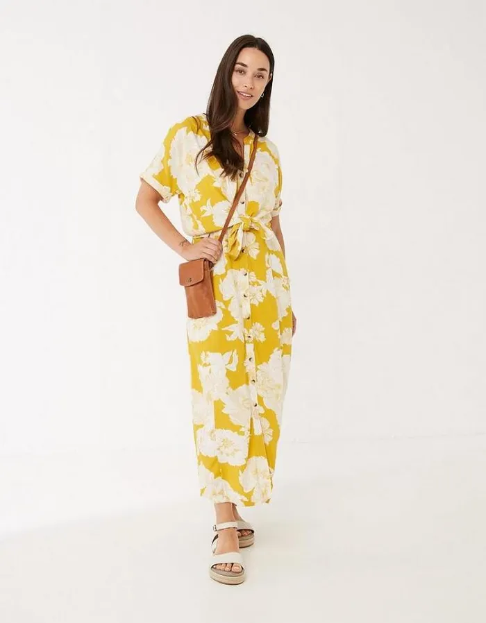 Women FatFace Women039s Sale Corey Linear Bloom Maxi Sundress Mid Yellow