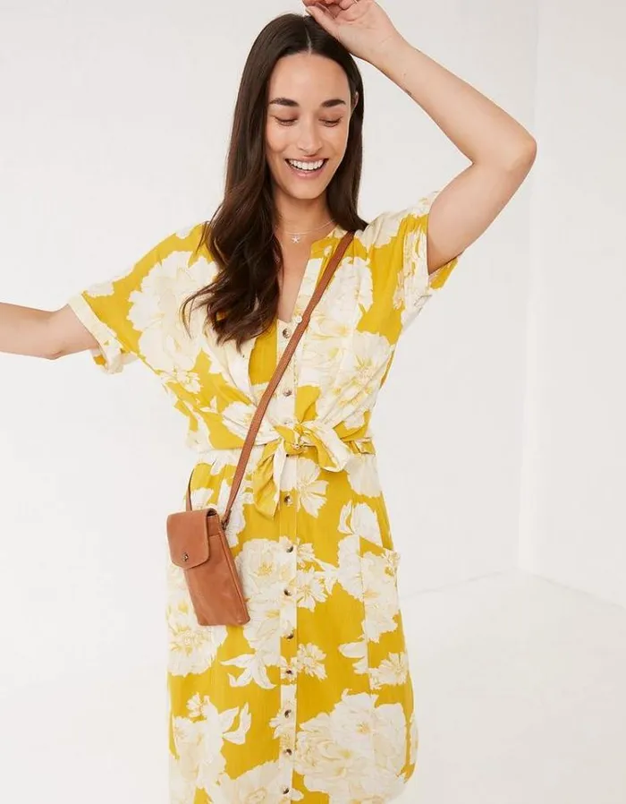 Women FatFace Women039s Sale Corey Linear Bloom Maxi Sundress Mid Yellow