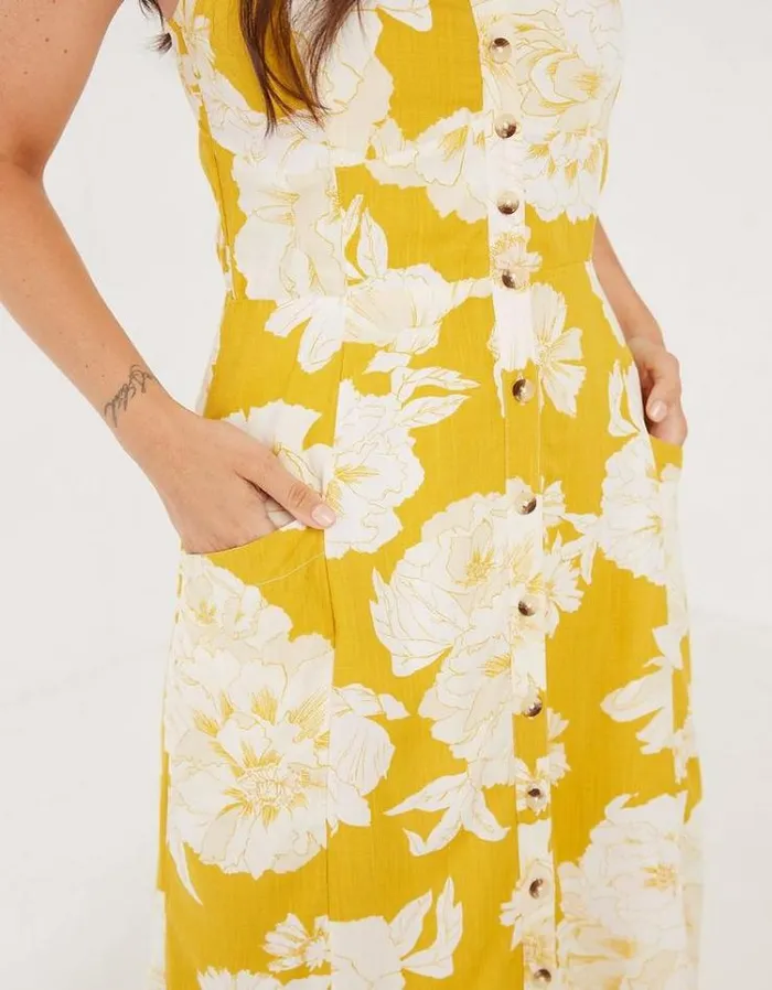 Women FatFace Women039s Sale Corey Linear Bloom Maxi Sundress Mid Yellow