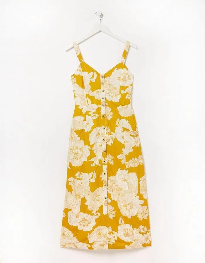 Women FatFace Women039s Sale Corey Linear Bloom Maxi Sundress Mid Yellow