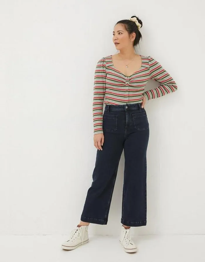 Women FatFace Women039s Sale Keswick Wide Leg Crop Jeans Dark Denim Blue
