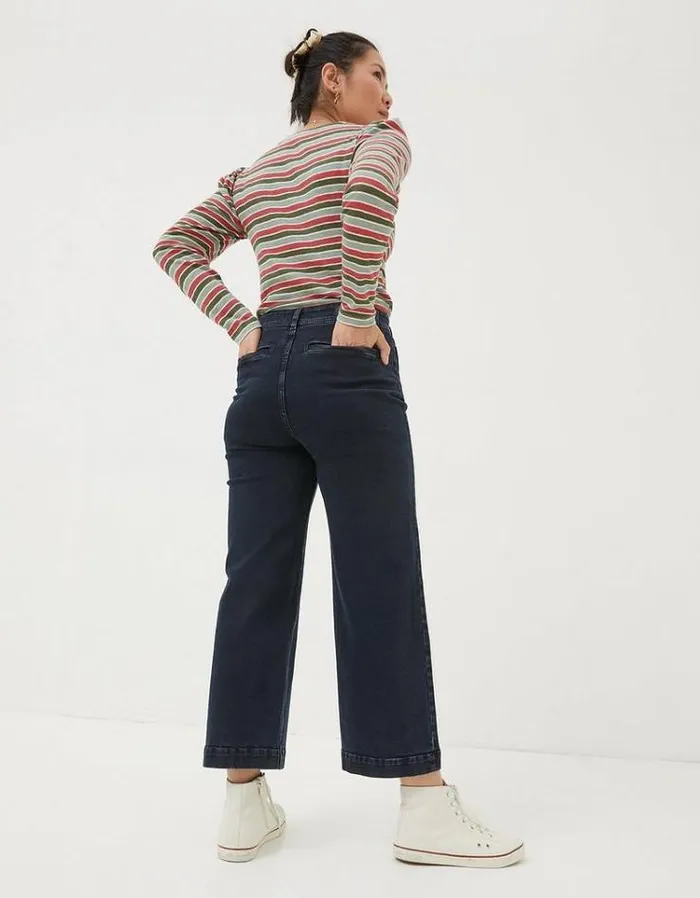 Women FatFace Women039s Sale Keswick Wide Leg Crop Jeans Dark Denim Blue
