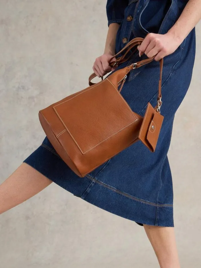 Women Fern Crossbody Leather Mid Tan White Stuff Bags and Purses