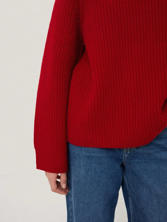 Women Fishermans Rib Crew Jumper Red Jigsaw Knitwear and Cashmere