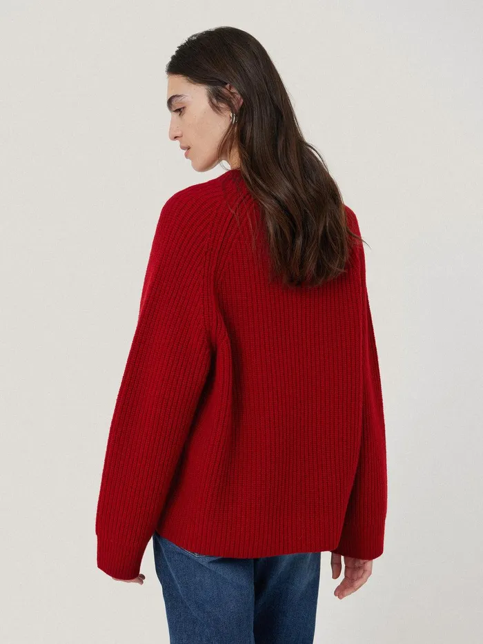 Women Fishermans Rib Crew Jumper Red Jigsaw Knitwear and Cashmere