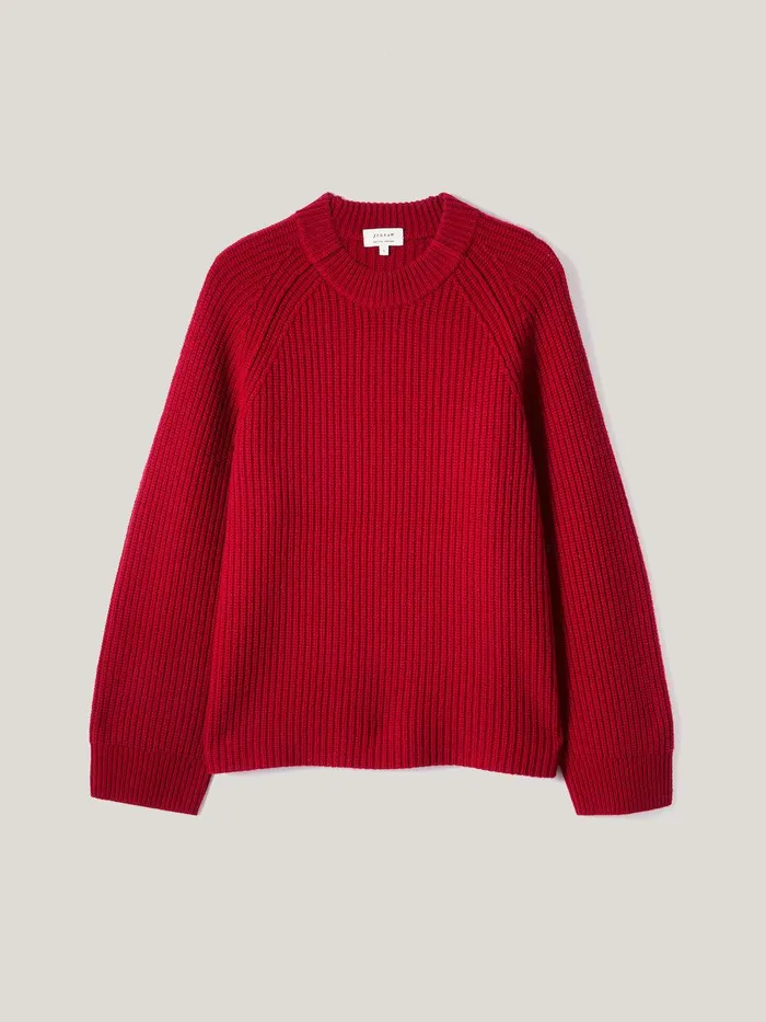 Women Fishermans Rib Crew Jumper Red Jigsaw Knitwear and Cashmere