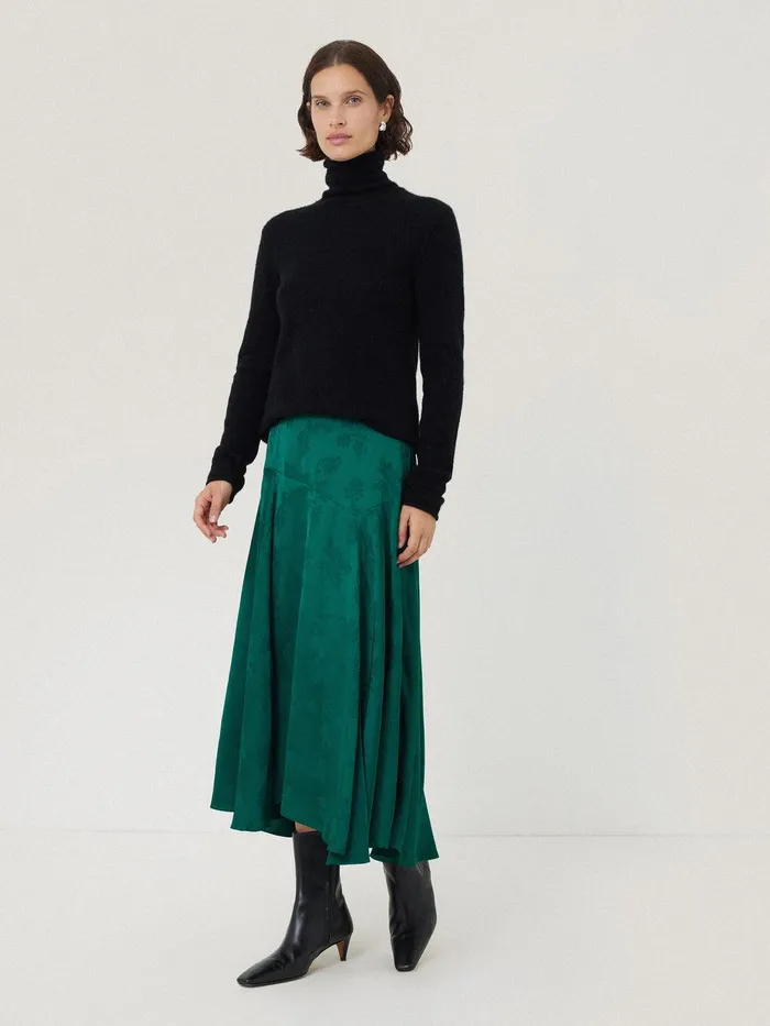 Women Floral Jacquard Midi Skirt Green Jigsaw Skirts