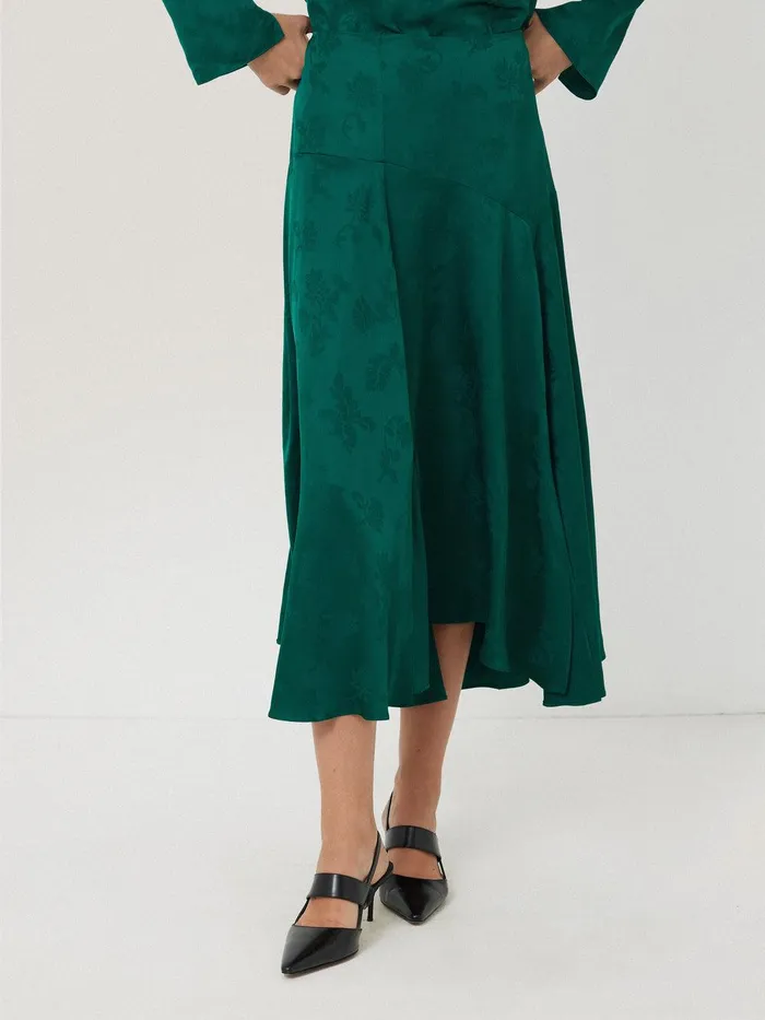 Women Floral Jacquard Midi Skirt Green Jigsaw Skirts
