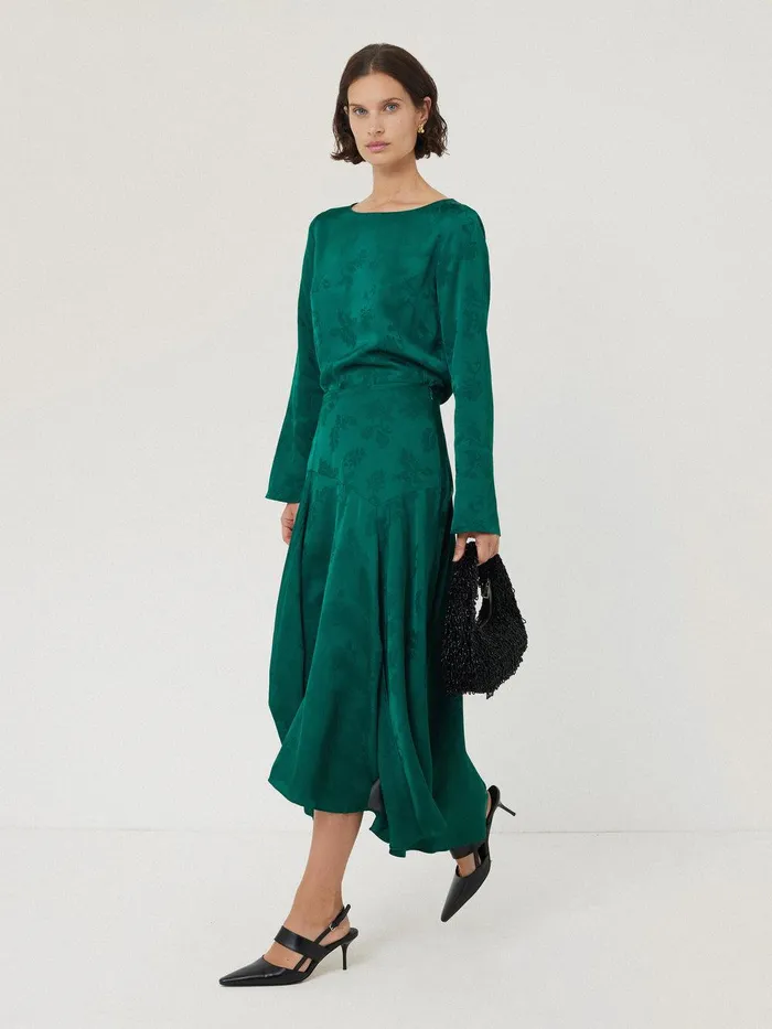Women Floral Jacquard Midi Skirt Green Jigsaw Skirts